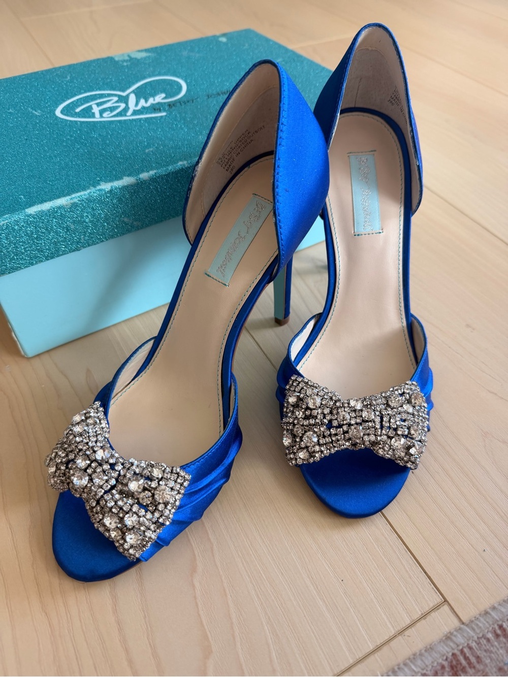 Betsey Johnson Royal Blue Satin D'Orsay Heels with Jeweled Bow